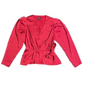 Express Holiday Red Ruffle Long Sleeve Top